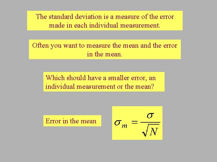 The standard deviation is a measure of the error made in each individual measurement.