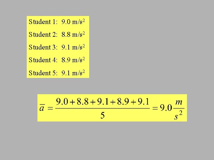 Student 1: 9. 0 m/s 2 Student 2: 8. 8 m/s 2 Student 3: