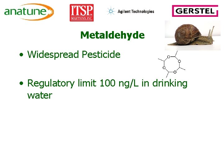 Metaldehyde • Widespread Pesticide • Regulatory limit 100 ng/L in drinking water 