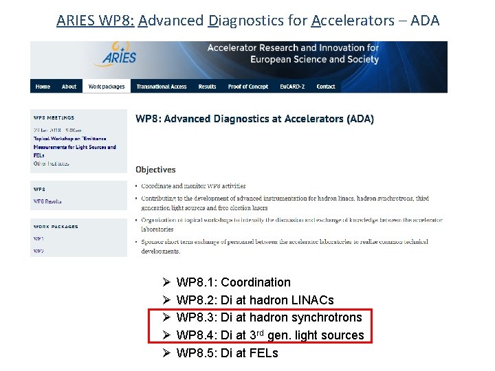 ARIES WP 8: Advanced Diagnostics for Accelerators – ADA Ø Ø Ø WP 8.