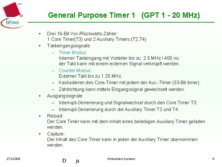 General Purpose Timer 1 (GPT 1 - 20 MHz) • • • 27. 9.