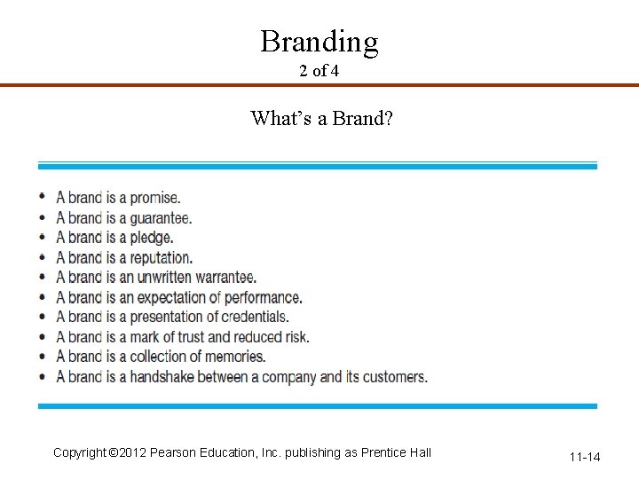 Branding 2 of 4 What’s a Brand? Copyright © 2012 Pearson Education, Inc. publishing
