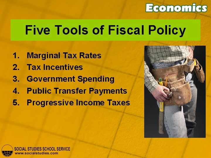 Five Tools of Fiscal Policy 1. 2. 3. 4. 5. Marginal Tax Rates Tax