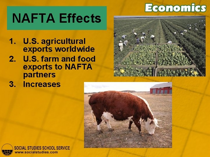NAFTA Effects 1. U. S. agricultural exports worldwide 2. U. S. farm and food