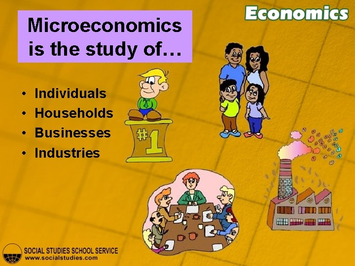 Microeconomics is the study of… • • Individuals Households Businesses Industries 