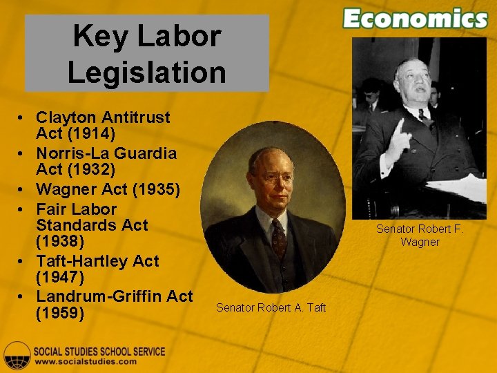 Key Labor Legislation • Clayton Antitrust Act (1914) • Norris-La Guardia Act (1932) •