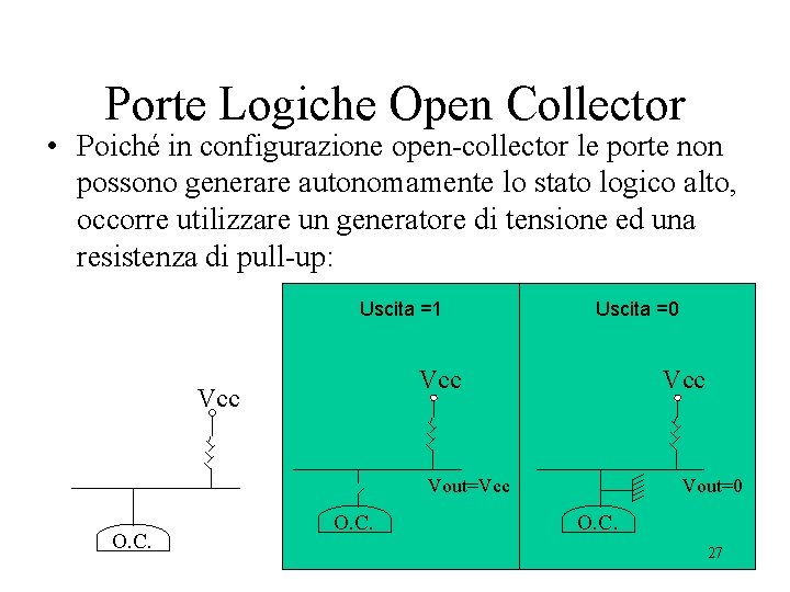 Porte Logiche Open Collector • Poiché in configurazione open-collector le porte non possono generare