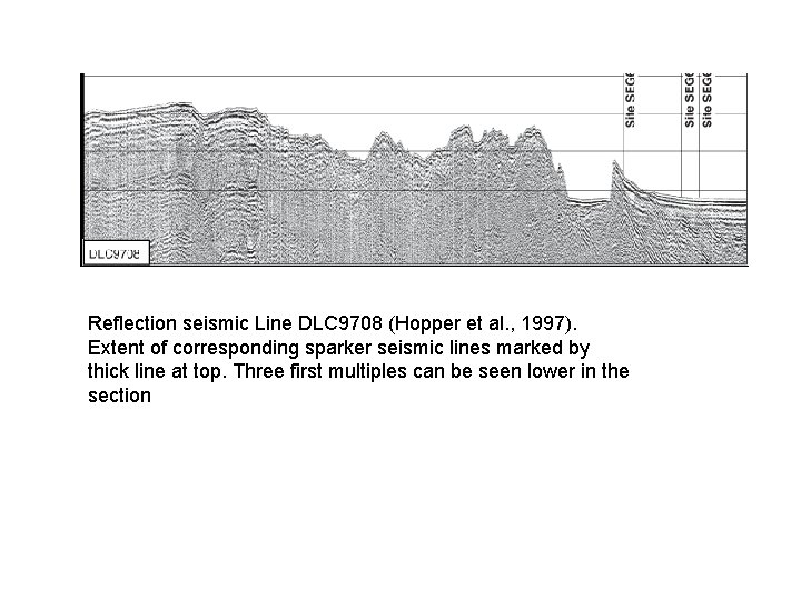 Reflection seismic Line DLC 9708 (Hopper et al. , 1997). Extent of corresponding sparker Reflection seismic Line DLC 9708 (Hopper et al. , 1997). Extent of corresponding sparker