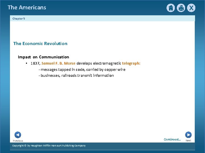 The Americans Chapter 9 The Economic Revolution Impact on Communication • 1837, Samuel F.