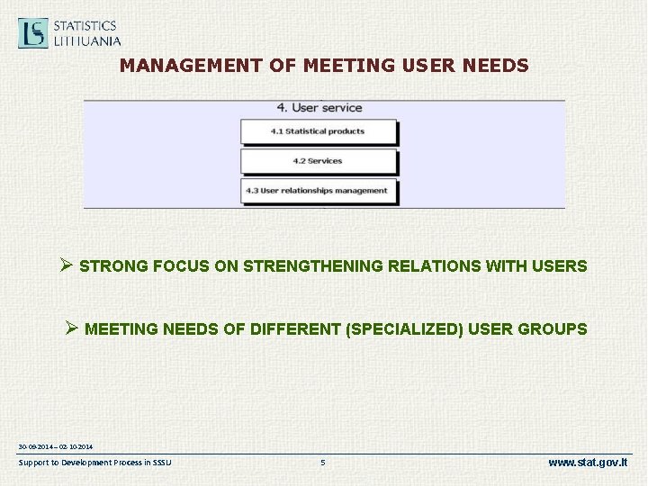 MANAGEMENT OF MEETING USER NEEDS Ø STRONG FOCUS ON STRENGTHENING RELATIONS WITH USERS Ø