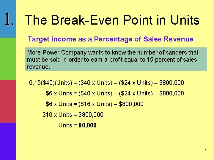 The Break-Even Point in Units Target Income as a Percentage of Sales Revenue More-Power