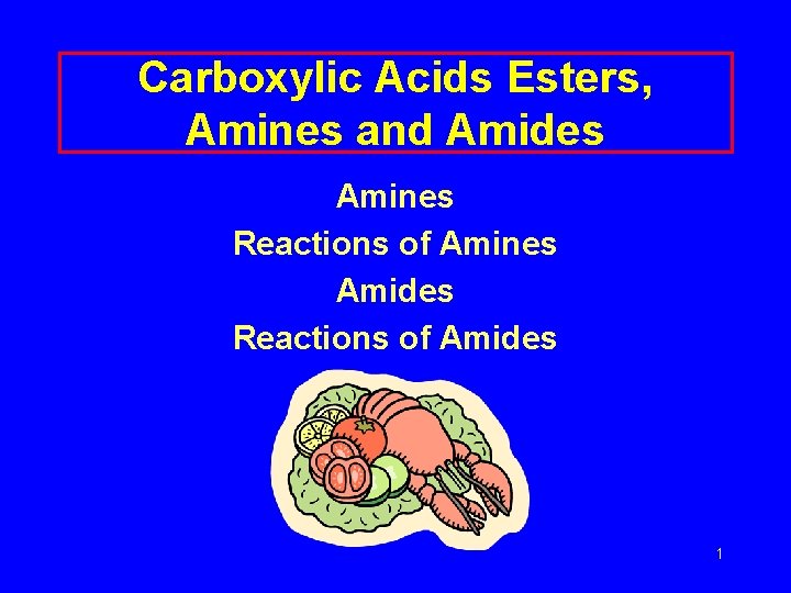 Carboxylic Acids Esters, Amines and Amides Amines Reactions of Amines Amides Reactions of Amides
