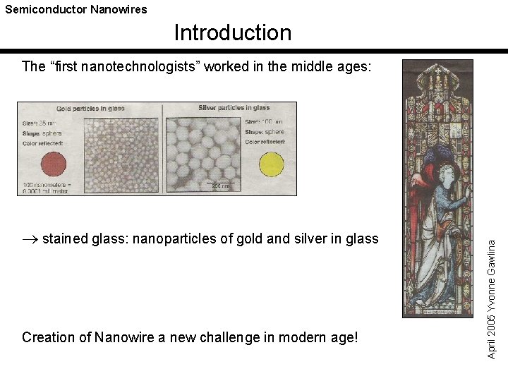 Semiconductor Nanowires Introduction ® stained glass: nanoparticles of gold and silver in glass Creation