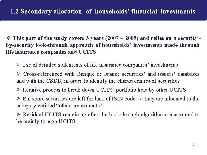 1. 2 Secondary allocation of households’ financial investments v This part of the study