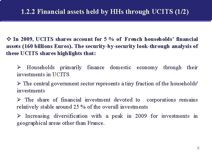 1. 2. 2 Financial assets held by HHs through UCITS (1/2) v In 2009,