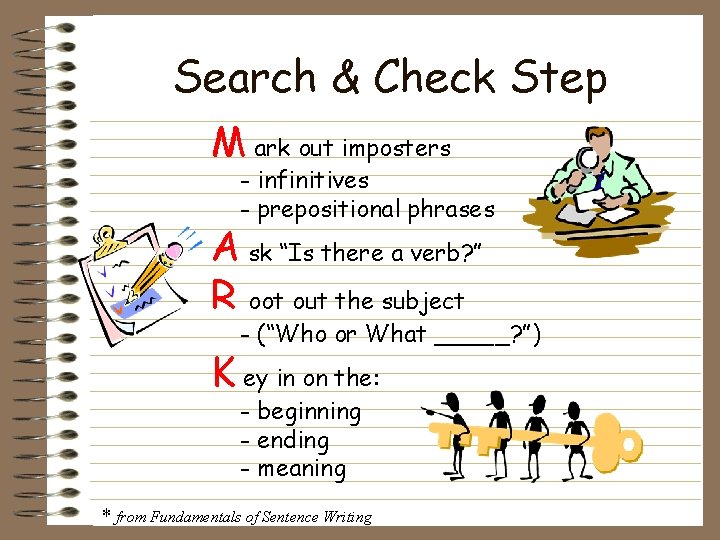 Search & Check Step M ark out imposters - infinitives - prepositional phrases A