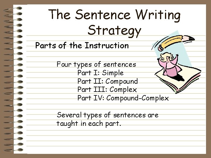 The Sentence Writing Strategy Parts of the Instruction Four types of sentences Part I: