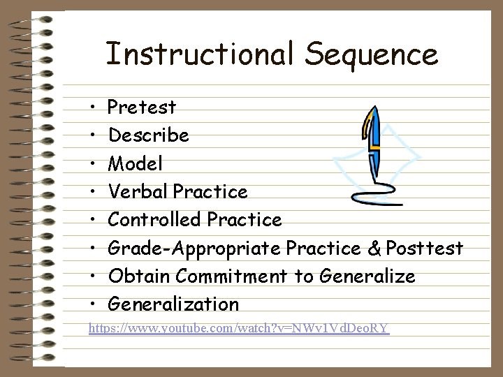 Instructional Sequence • • Pretest Describe Model Verbal Practice Controlled Practice Grade-Appropriate Practice &