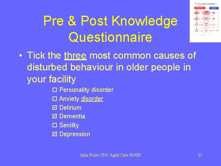 Pre & Post Knowledge Questionnaire • Tick the three most common causes of disturbed
