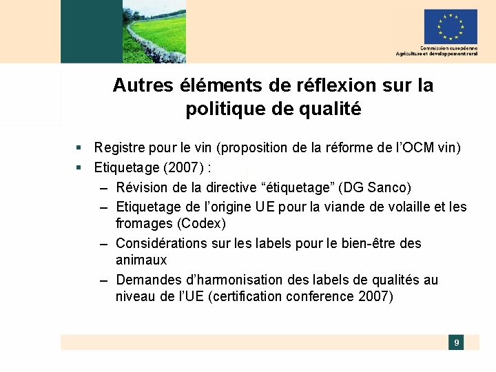 Autres éléments de réflexion sur la politique de qualité § Registre pour le vin