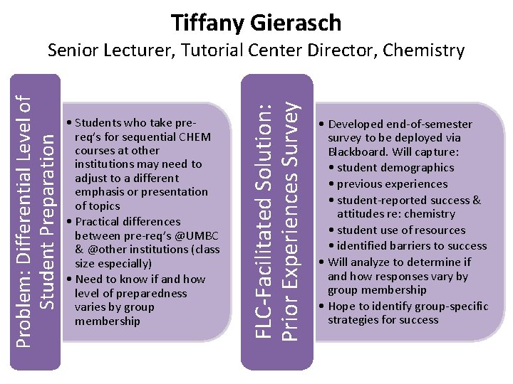 Tiffany Gierasch • Students who take prereq’s for sequential CHEM courses at other institutions