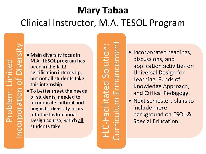  • Main diversity focus in M. A. TESOL program has been in the