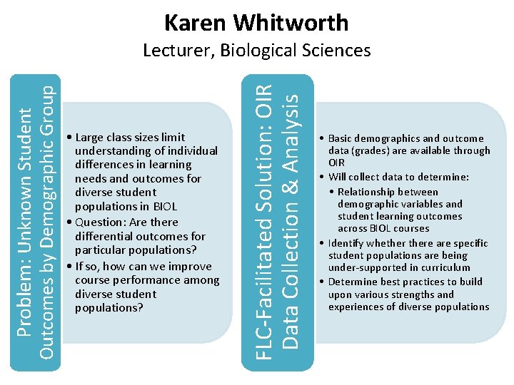 Karen Whitworth • Large class sizes limit understanding of individual differences in learning needs