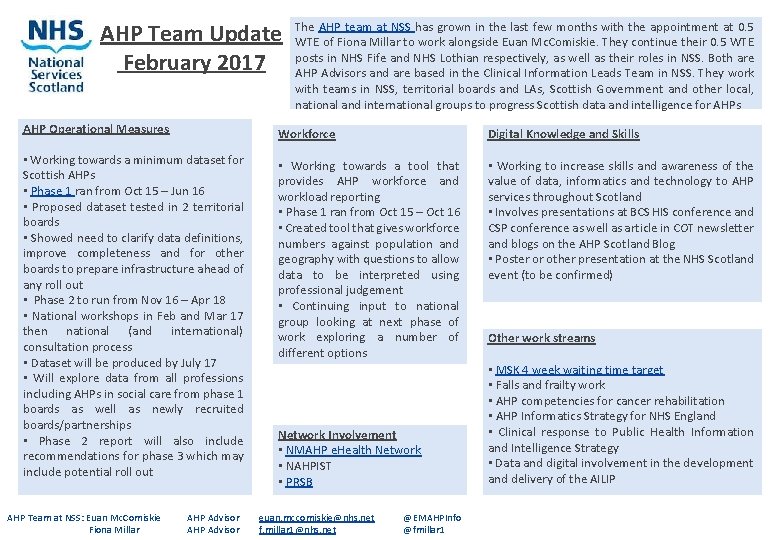 AHP Team Update February 2017 The AHP team at NSS has grown in the