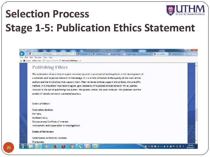 Selection Process Stage 1 -5: Publication Ethics Statement 25 