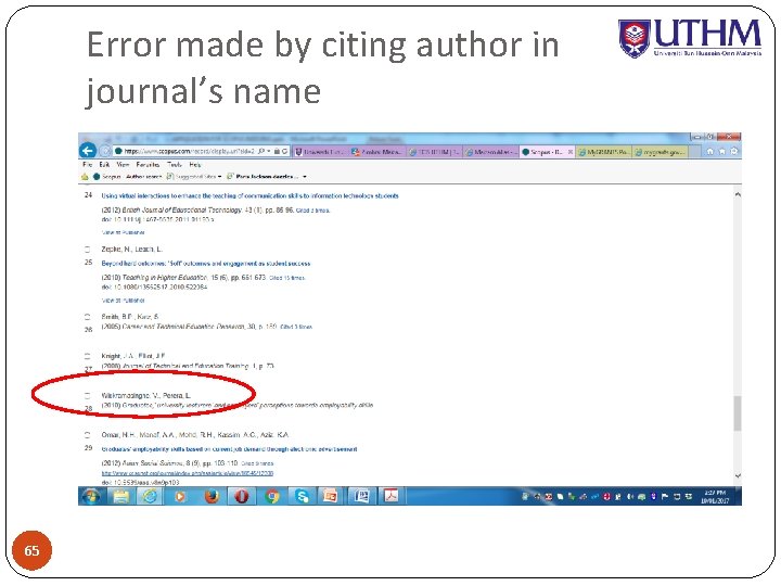 Error made by citing author in journal’s name 65 