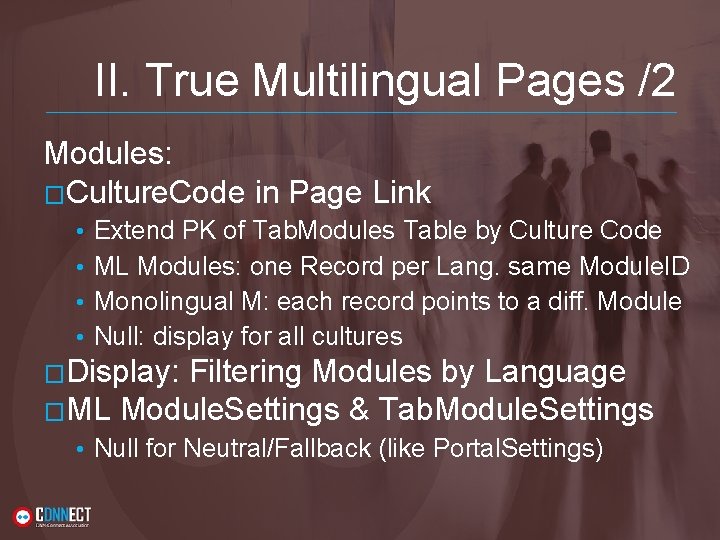 II. True Multilingual Pages /2 Modules: �Culture. Code in Page Link • • Extend