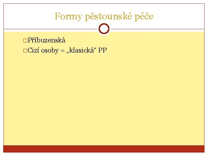 Formy pěstounské péče �Příbuzenská �Cizí osoby = „klasická“ PP 