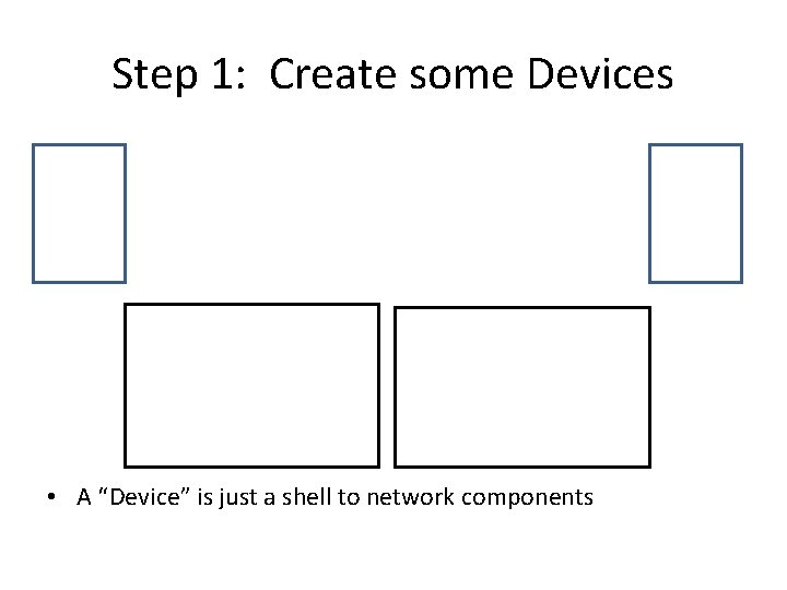 Step 1: Create some Devices • A “Device” is just a shell to network