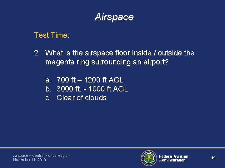 Airspace Test Time: 2 What is the airspace floor inside / outside the magenta Airspace Test Time: 2 What is the airspace floor inside / outside the magenta