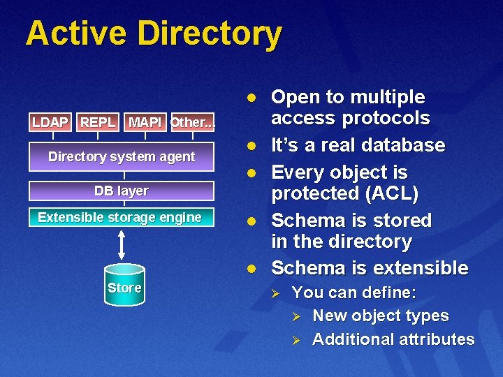 Active Directory l LDAP REPL MAPI Other. . . Directory system agent l l