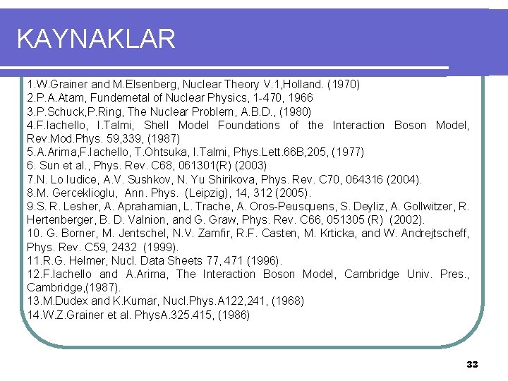 KAYNAKLAR 1. W. Grainer and M. Elsenberg, Nuclear Theory V. 1, Holland. (1970) 2.