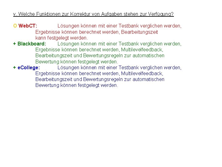 v. Welche Funktionen zur Korrektur von Aufgaben stehen zur Verfügung? O Web. CT: Lösungen