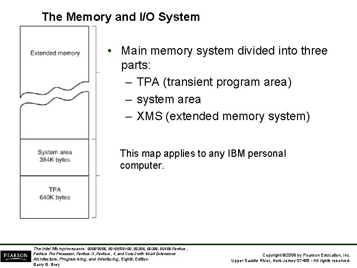 The Memory and I/O System • Main memory system divided into three parts: –