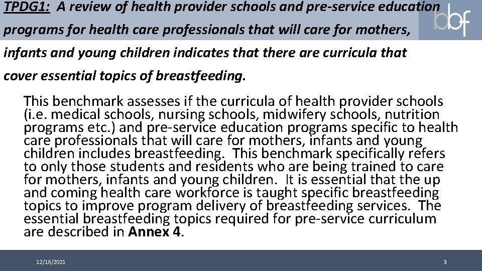 TPDG 1: A review of health provider schools and pre-service education programs for health