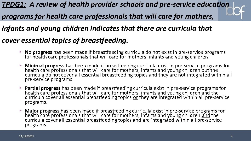 TPDG 1: A review of health provider schools and pre-service education programs for health