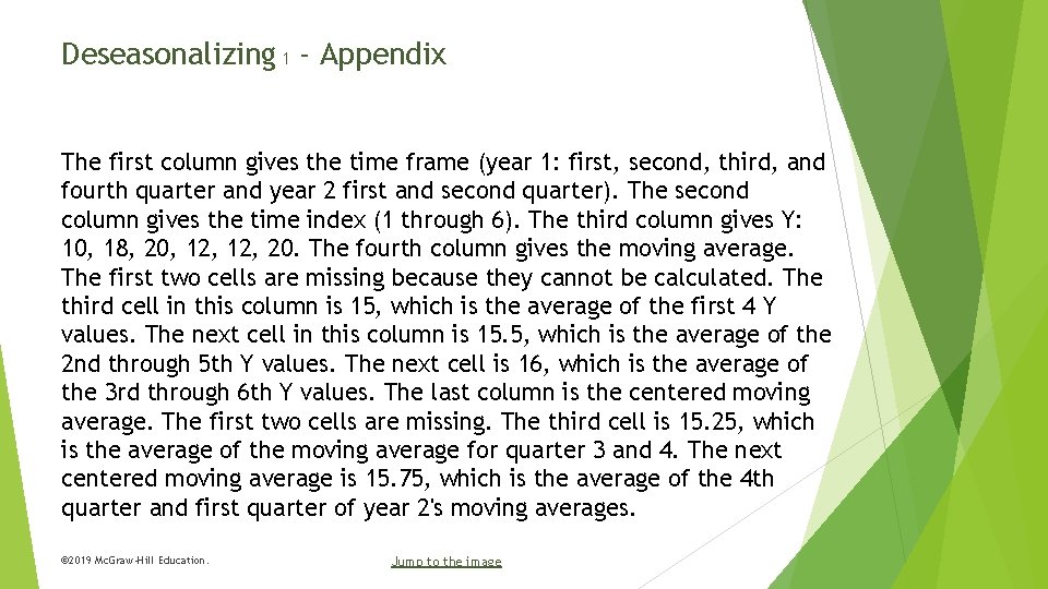 Deseasonalizing 1 - Appendix The first column gives the time frame (year 1: first,