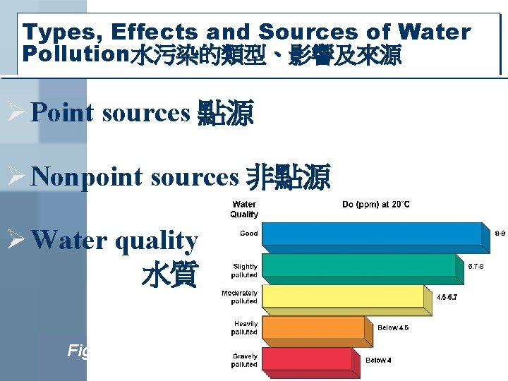 Types, Effects and Sources of Water Pollution水污染的類型、影響及來源 Ø Point sources 點源 Refer to Tables