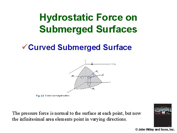 Hydrostatic Force on Submerged Surfaces ü Curved Submerged Surface The pressure force is normal Hydrostatic Force on Submerged Surfaces ü Curved Submerged Surface The pressure force is normal