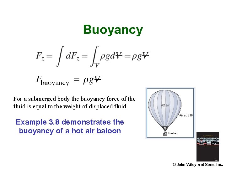 Buoyancy For a submerged body the buoyancy force of the fluid is equal to