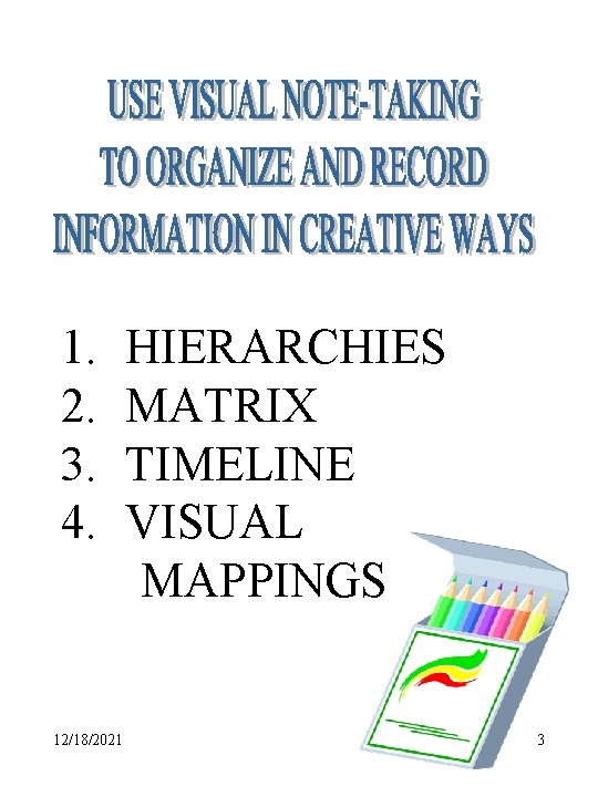 1. 2. 3. 4. 12/18/2021 HIERARCHIES MATRIX TIMELINE VISUAL MAPPINGS 3 