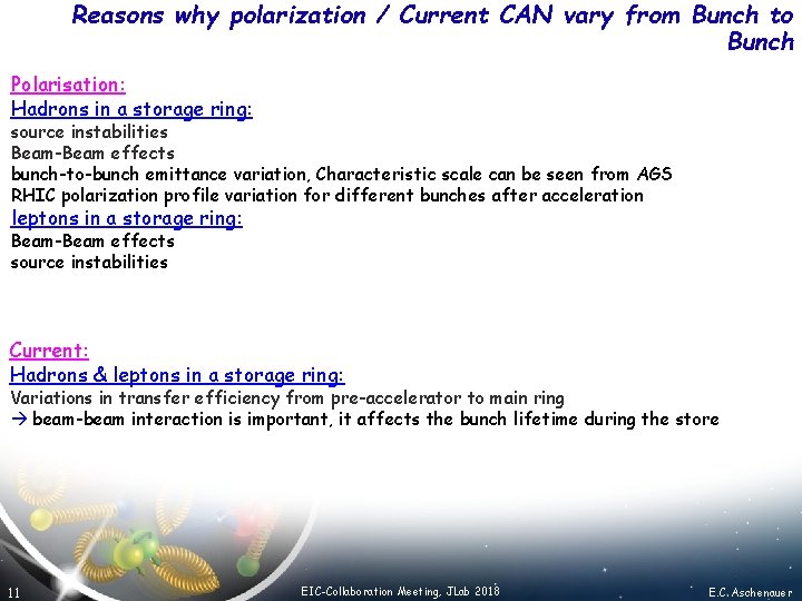 Reasons why polarization / Current CAN vary from Bunch to Bunch Polarisation: Hadrons in