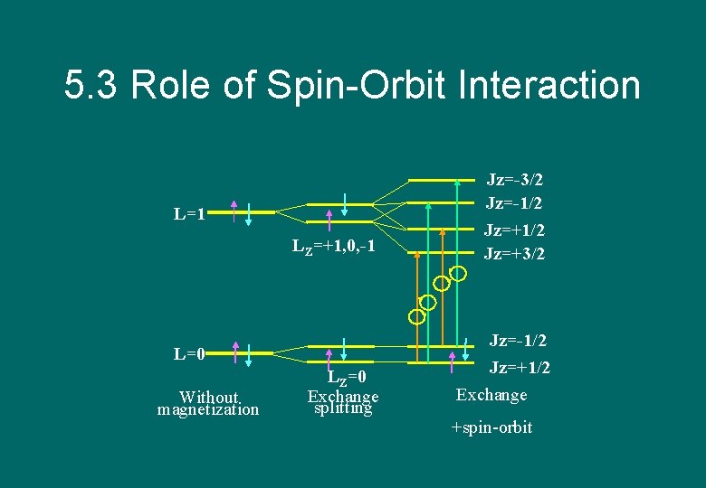 5. 3 Role of Spin-Orbit Interaction Jz=-3/2 Jz=-1/2 L=1 LZ=+1, 0, -1 L=0 Without