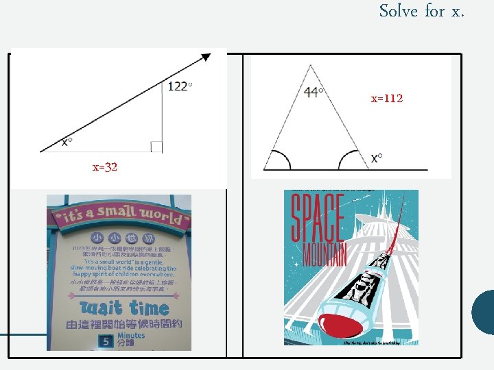 Solve for x. x=112 x=32 