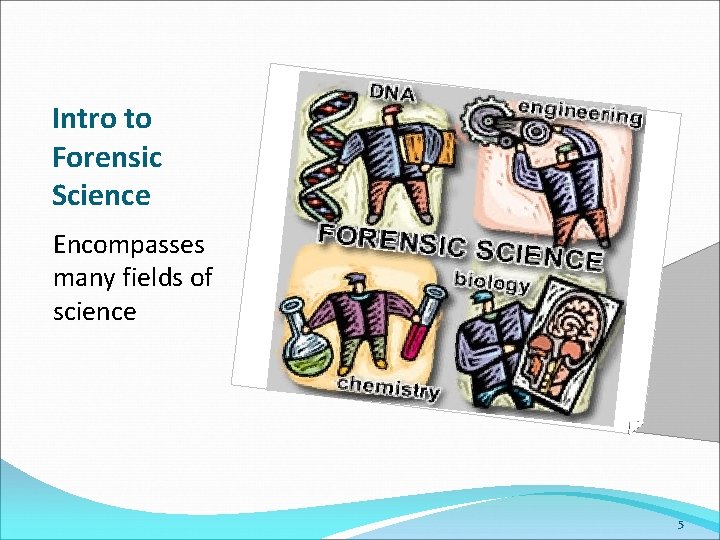 Intro to Forensic Science Encompasses many fields of science 5 