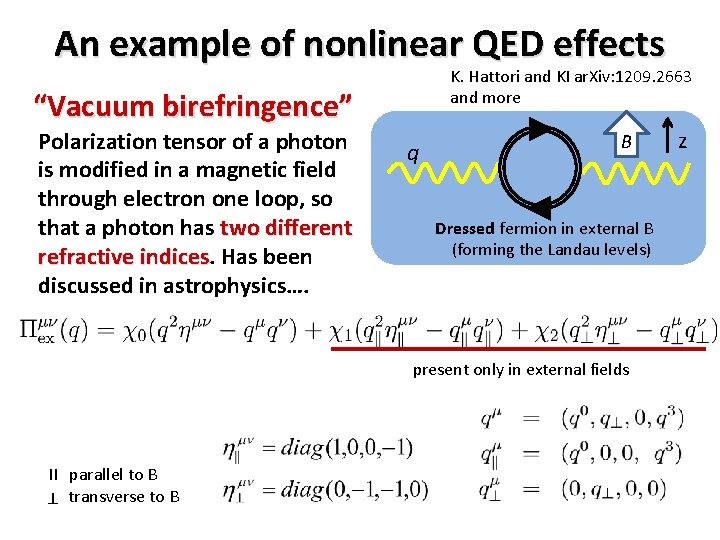 An example of nonlinear QED effects K. Hattori and KI ar. Xiv: 1209. 2663